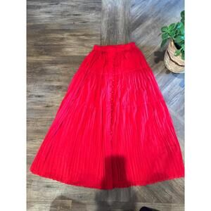 Vintage Cactus Flower Cherry Red Tiered Western Tiered Button Skirt USA Sz Sm